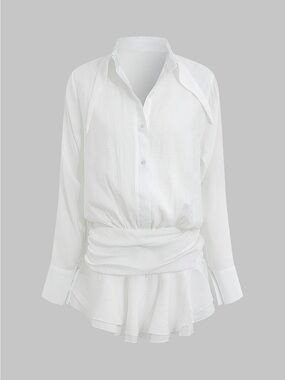 Mesh Long-Sleeve Button-Up Mini Dress